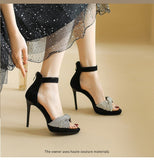Advbridge Women Sandals Prom Party Dress High Stiletto Heel Sandals One Strap Ankle Zip Designer Pumps Wedding Crystals Shoes femme luxe