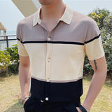 Advbridge Playera Polo Hombre Summer Men Cardigan Short-sleeved Casual Knitted Polo Shirt British Slim Lapel Ice Silk Breathable Polo