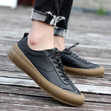 Advbridge Classic Men Black White Sneakers Soft Genuine Leather Men Shoes Lace-up Casual Flats Shoes All-match Minimalist Sneakers for Men
