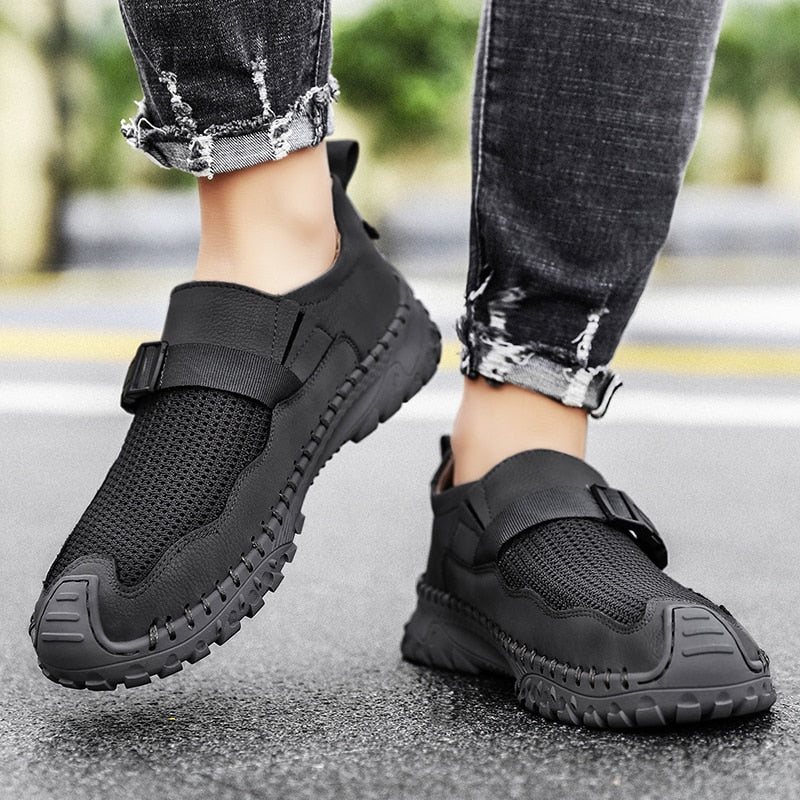 Advbridge Men Summer Leather Loafers Handmade Casual Shoes Breathable Men's Sneakers Fashion Leisure Walk Shoes Male Outdoor Rubber Flats