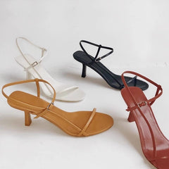 Advbridge French Style Women Sandal Fashion Narrow Band High Heel Heel Ladies Gladiator Shoes Pointed Toe Ankle Buckle Zapatos Muje