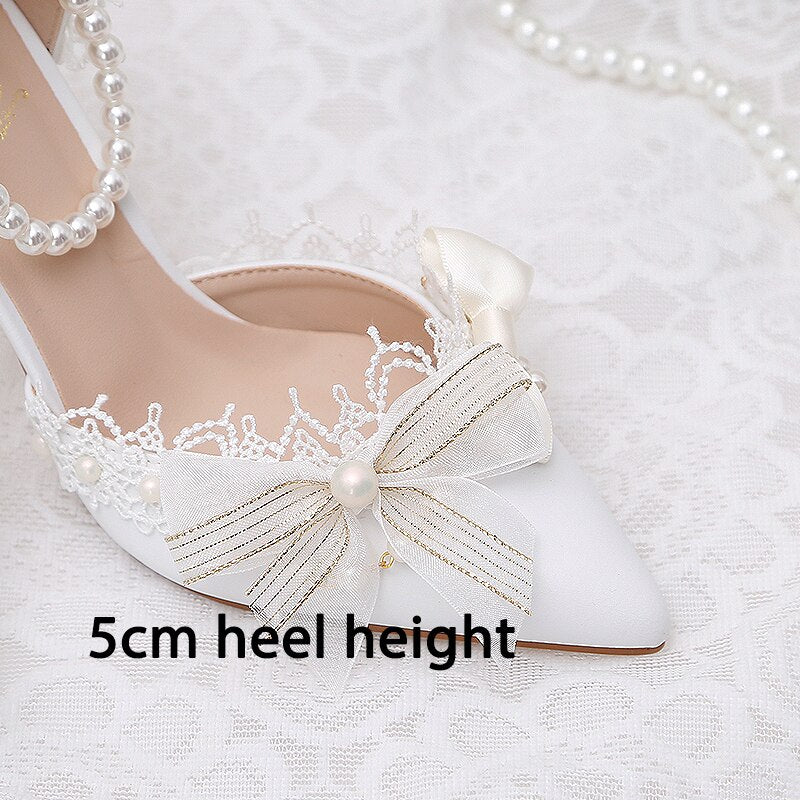 Advbridge Lolita Wedding Dress Bridal Shoes Pearl Crystal Wristband Girl Flower Wedding Lo Shoes White Bowknot French Women's Shoes