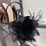 Advbridge Pointed Toe Feather Sandals High Heels Women's Shoe Sexy Nightclub Catwalk Party Shoes Fashion Sandals Buckle Strap Stiletto