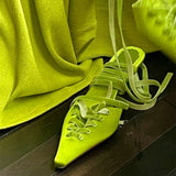 Advbridge New Summer Women' Sandals Green Cross Lace-Up Pumps Sexy Pointed Toe Stilettos Design Sense Fashion Silk Catwalk High Heels