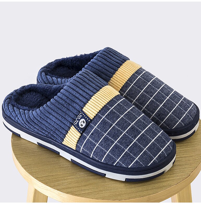 Advbridge  Men Slippers New Warm  Men's Slippers Short Plush Flock Home Slippers for Men Hard-wearing Non-slip Sewing Soft Male Shoes