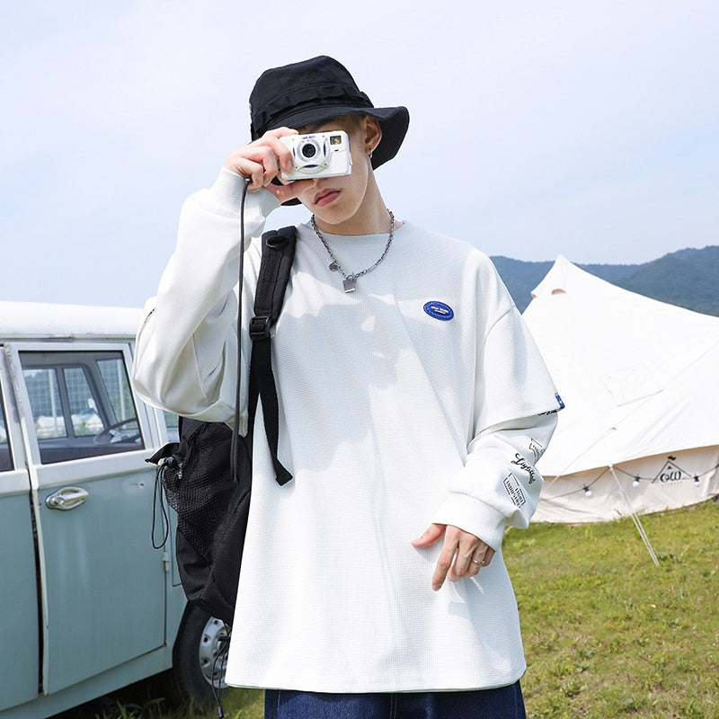 Advbridge Men's Clothing Cotton Sweatshirt Hip Hop Chic Striped Harajuku Sweatshirts Oversized Patchwork sleeves Retro Korean Hoodie