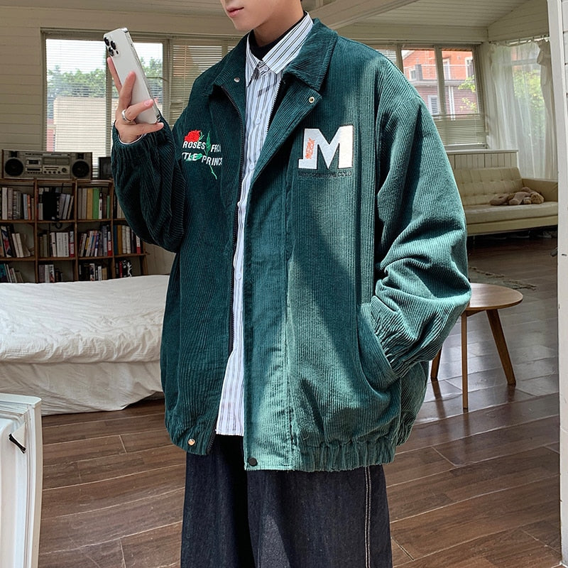 Advbridge Corduroy Retro Vintage Letterman M Embroidery Men Coaches Jacket Unisex Women Oversize  Baseball Varsity Bomber Streetwear Chic
