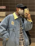 Advbridge New Spring Japan Retro Lapel Denim Jacket Punk Loose Jacket Autumn Hong Kong Style Hip Hop Handsome Stitching Jeans Coat