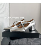 Advbridge 2023 new spring women pumps natural leather 22-24.5cm length cowhide+sheepskin square toe Cross buckle Mary Jane shoes