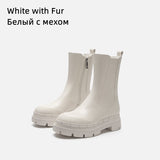 Advbridge Women Flat Platform Ankle Boots Autumn Winter Ladies Mid-calf Chelsea Boots Female Side Zipper Slip On Leather Boots Size 42