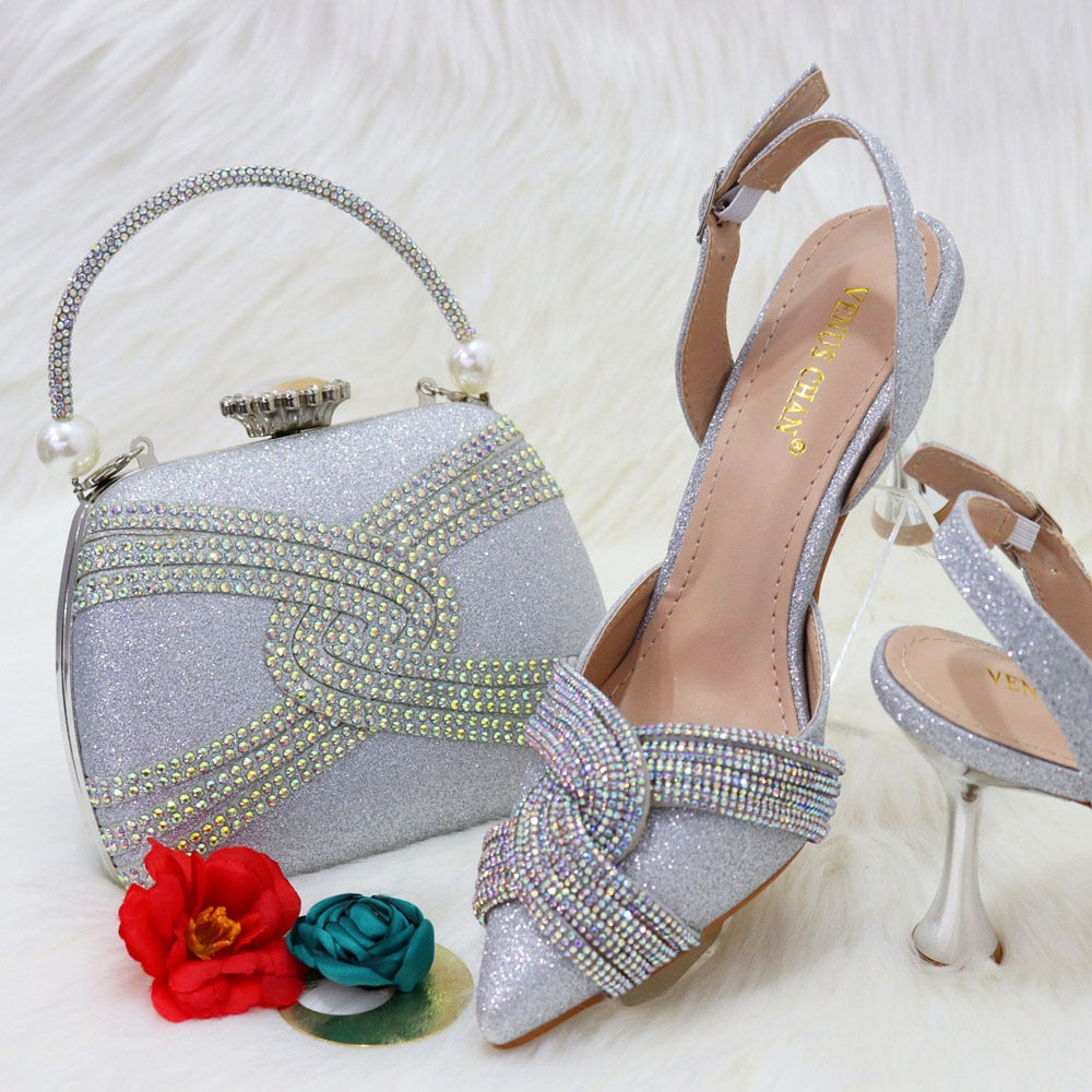 Advbridge Italian Design Classic Women's Hand Bag Splicing Color Matching High Heels African Wedding Party Shoes And Bag Set