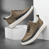 Advbridge All-match Leather Mens Casual Shoes Comfy Men Sneakers Color Matching Man Skateboard Shoes Comfortable Platform Male Footwear