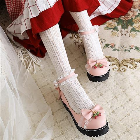 Advbridge Lolita Shoes Bowknot Lace Bridal Wedding Shoes Women Bordered Princess Pink Girls Sweet Ruffles Dress shoe JK Platform