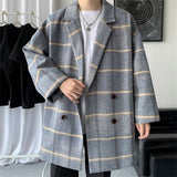 Advbridge Fashion Streetwear Men Woolen Coats Autumn Winter Outerwear Wilde Plaid Print Coats Vintage Turn-down Collar Men Clothes