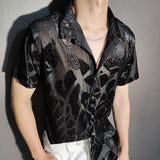 Advbridge Men  Sexy Abstract Art Shirt Fashion Transparent Black Gold Shirt Casual Nightclub Shirt Top See Through Stylish Shirts For Men
