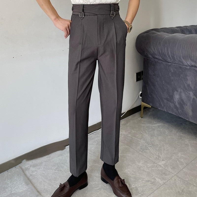 Advbridge Men's Solid Color Suit Pant Slim Fit Feet Casual British 2023 Spring High Waist Pants Office-trousers Men Dress Pant Trousers