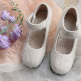 Advbridge Kawaii Wool Mary Jane Shoes Women Warm Street Fashion Sweet Fairy Sandals Female Pure Color Hook Casual Shoes Autumn Winter
