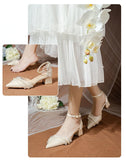 Advbridge Elegant Wedding Shoes Women Korean Style Pearl Ankle Strap Chic Bridal Shoes Female Satin Casual Medium Heels Shoes Autumn