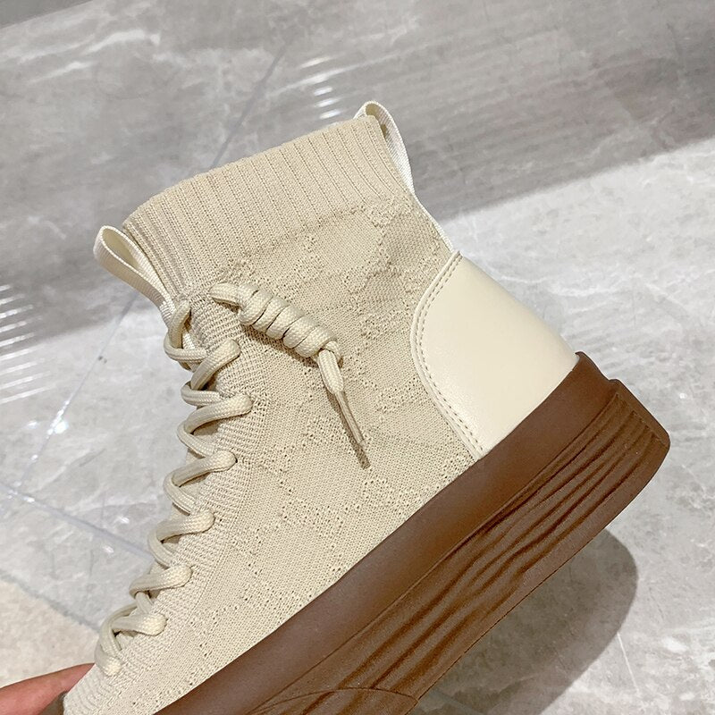 Advbridge Women High Top Sneakers Luxury Outdoor Casual Height Increasing Platform Knitting Breathable Women's Sports Shoes Autumn Hotsale