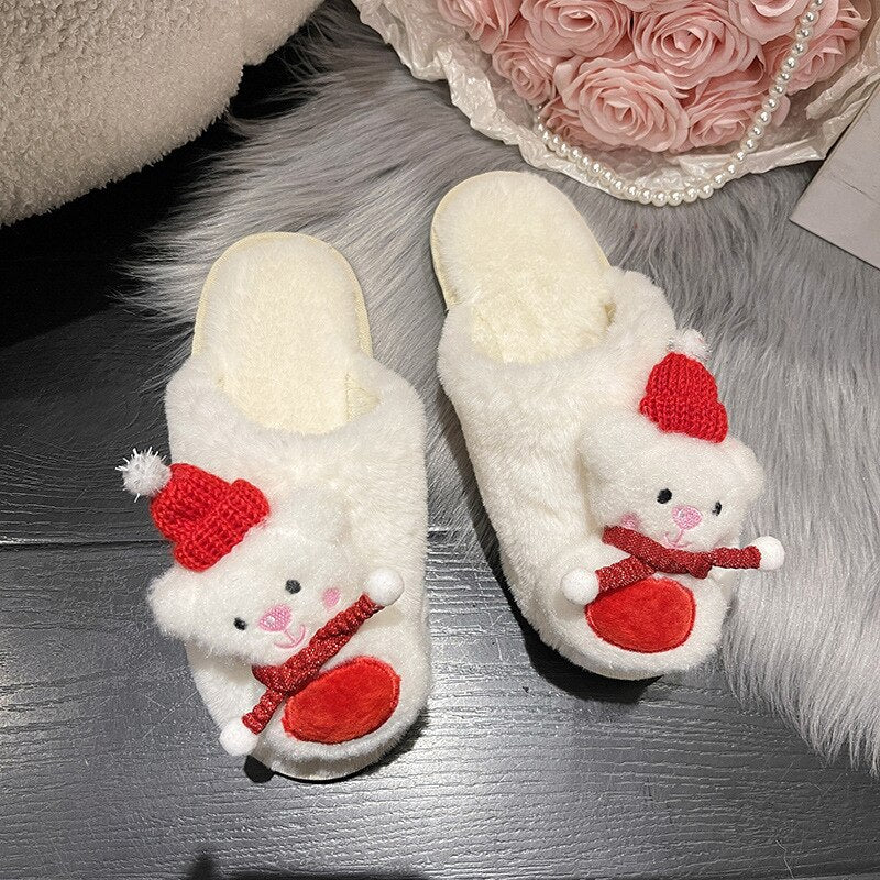 Advbridge Winter Home Christmas Cotton Slippers Women Autumn and Winter Casual Flat Outwear Household Comfortable Wool Slippers