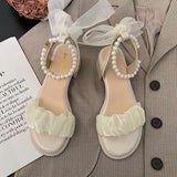 Advbridge Med Clear Heels Female Sandal Fashion Womens Shoes Buckle Strap Medium Girls Luxury Beige New Retro Gladiator Comfort Block