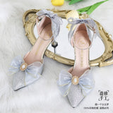 Advbridge French Girl Butterfly Multicolor Lace Bowknot Pearl Sequin Lolita Shoes Pointed Sandals High Heel Victoria Tea Party Cosplay Lol
