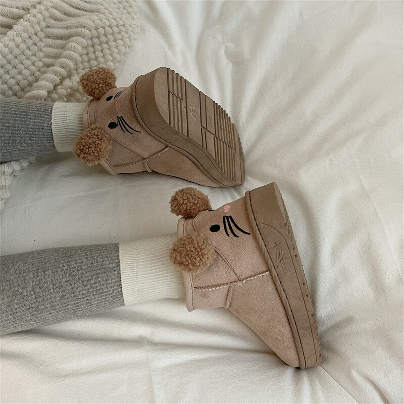 Advbridge Snow Boots Women's Short Tube Thickened Cotton Shoes Winter Suede Platform Keep Warm Plush Women Ankle Boots Girls Black