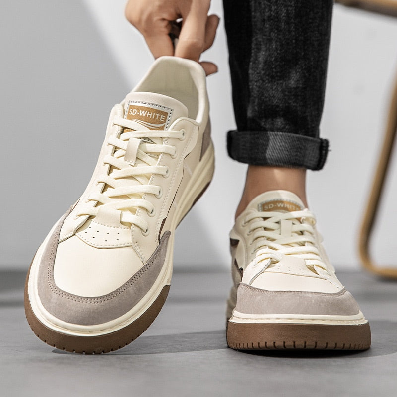 Advbridge Fashion Mens Casual Leather Shoes Lace Up Men Sneakers New Trend Outdoor Footwear British Fashion Male Retro Classic Skate Shoes