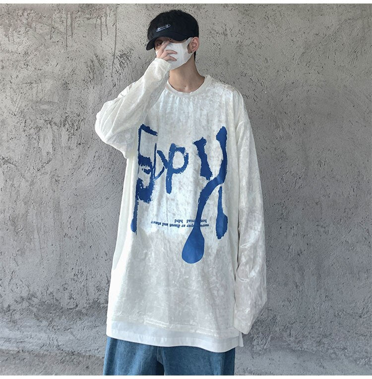 Advbridge Letter Print Long Sleeve T Shirts Mens High Street Fashion Trends Streetwear Teenage Oversized Pullover Tops Casual Cotton Tees