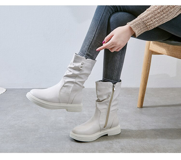 Advbridge Designer Long Boots Woman Winter Fashion Luxury Elegant Medium Heel Women's Shoes Thick Bottom Botins Ladies Wedges Heels