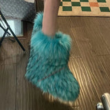 Advbridge Fashion hot girl pink furry boots women's new all-match round toe slip-on shoes