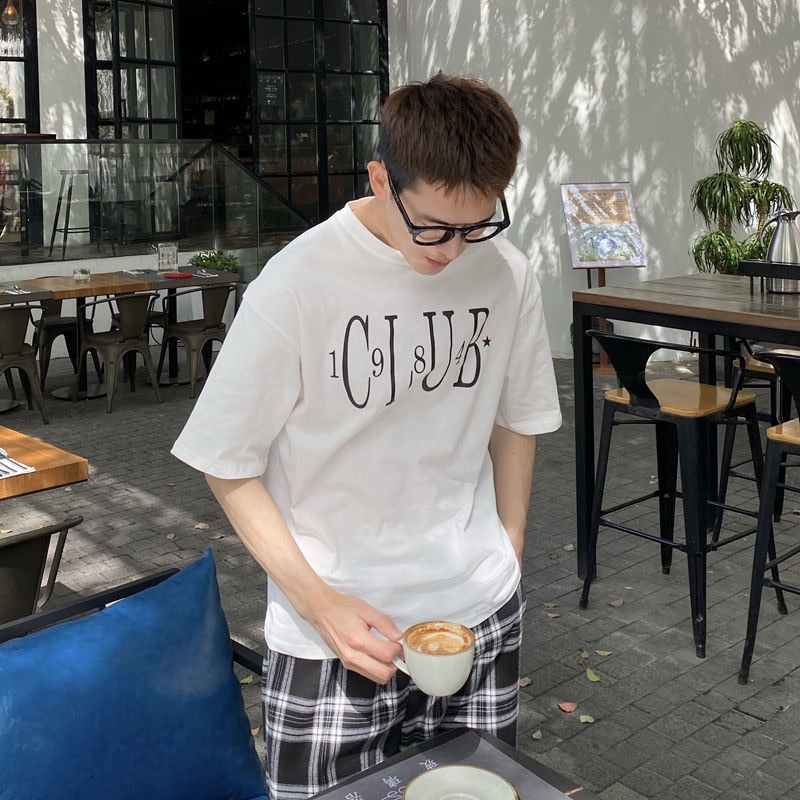 Advbridge Summer Men's Korean Style Casual Printed T-shirts Short Sleeve Round Neck T Shirts Green/white Color Top Clothes Tshirts