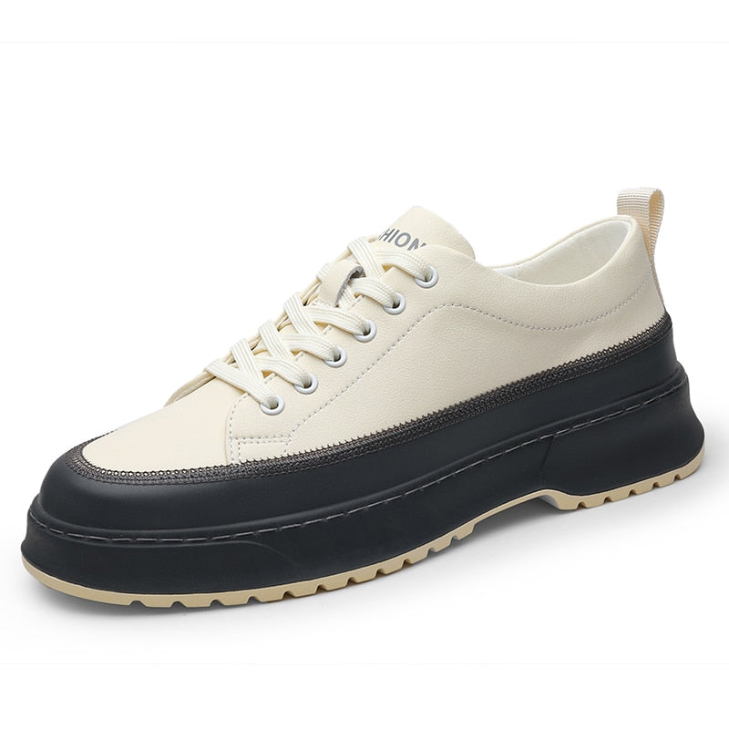 Advbridge Men Casual Shoes Luxury Flats Fashion White Sneakers Lace Up Genuine Leather Shoes Footwear Sneakers Leather School Shoes