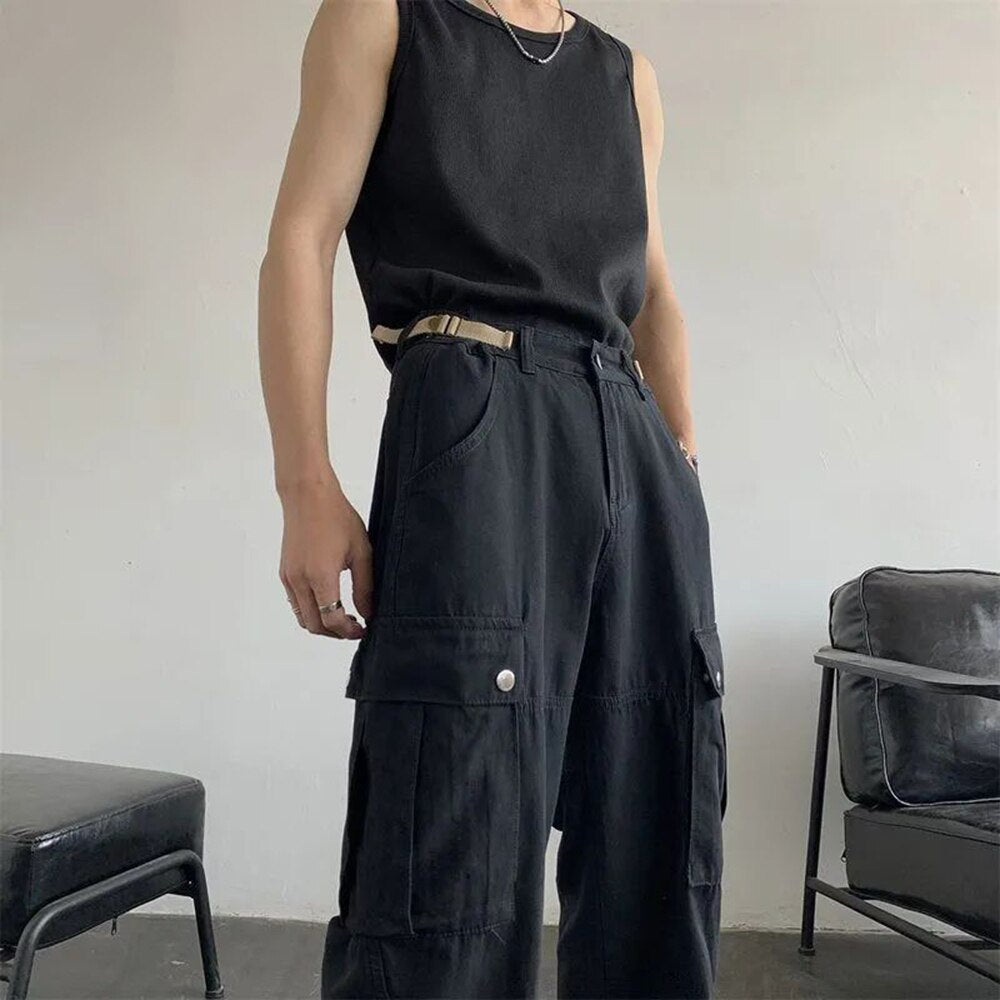 Advbridge Tide Brand Street Y2k Functional Overalls for Men's New Loose Wide-leg Pants Tide Brand Straight Casual Trousers Male Clothing