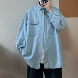 Advbridge Men's Long Sleeve Classic Hawaiian Cargo Shirts Pocket Loose Denim Shirts Fashion Trend Coats Blue Color Camisa Masculina