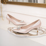 Advbridge Silk Bridal Wedding Shoes Woman 5cm High Heels Crystal Buckle Pumps Ladies Traf Loafers Zapatos Mujer Big Size 34-43 Escarpins