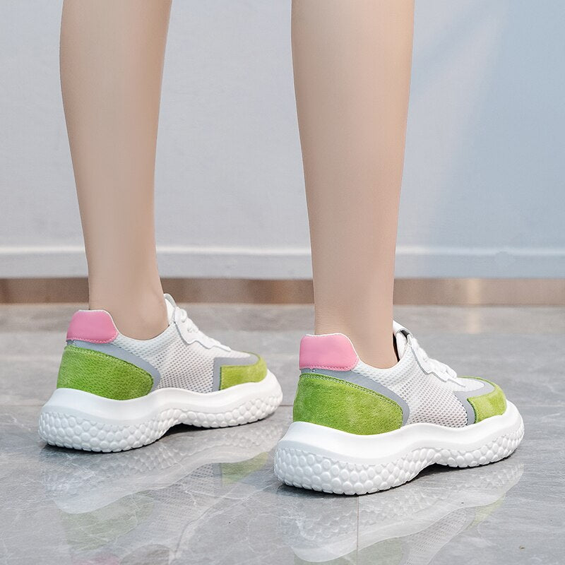 Advbridge New Women Chunky Shoes Fashion Mesh Vulcanized Shoes Green Lace-Up Women Sneakers Summer Outdoor Sport Shoes Tenis Feminino