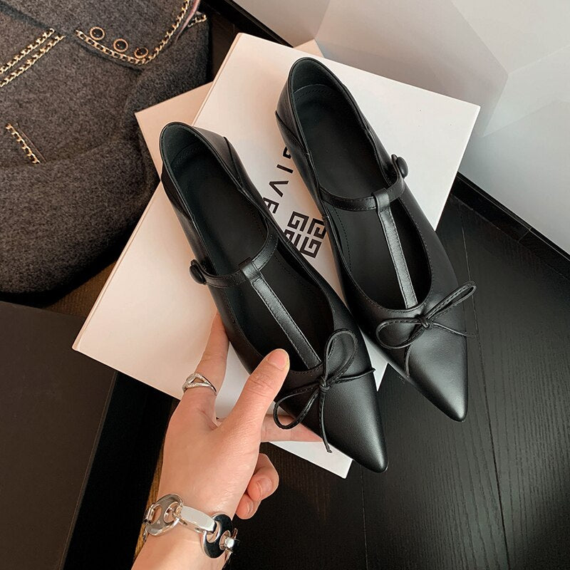 Advbridge 2023 new spring women pumps natural leather 22-24.5cm length cowhide+pigskin butterfly-knot buckle Mary Jane shoes thick heels