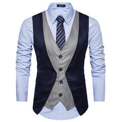 Advbridge New Men's Vest Fake Two Piece Top Single breasted Sleeveless Dress South Korea Fashion Street Dress Luxury Wedding Vest