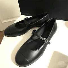 Advbridge Genuine Cow Leather Round Toe Summer Spring Vintage Shoes Mature Sweet Dating Buckle Strap Mary Janes Women Flats