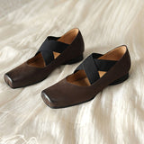 Advbridge Chic Elastic Crosseed Slip On Square Toe Ballet Shoes Women Vintage Cow Leather Mary Jane Flat Loafers Shoes Dancer Shoes