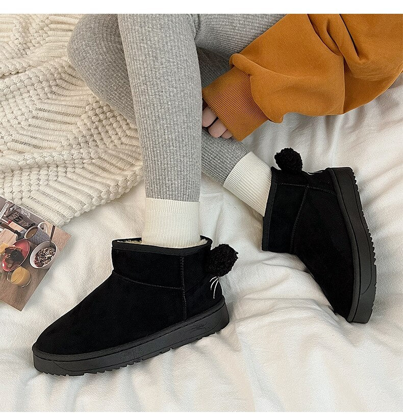 Advbridge Snow Boots Women's Short Tube Thickened Cotton Shoes Winter Suede Platform Keep Warm Plush Women Ankle Boots Girls Black