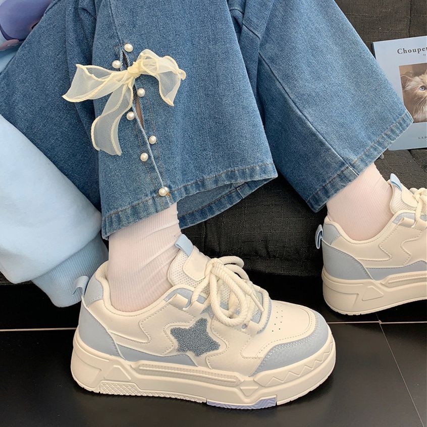 Denim Blue Sneakers Star Platform Shoes Harajuku Womens 