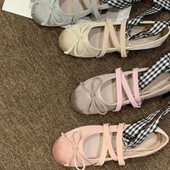 Advbridge 2023 NEW Spring/Autumn Bow Silk Satin Ballet Flats Women Elastic Brand Cross Mary Jane Shoes Round Toe Rhinestones Shoes