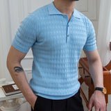 Advbridge High Quality Blue Jacquard Lapel Short Sleeved Polo Shirt Summer Business Simple Lapel Slim Polo British Comfortable T-shirt Men