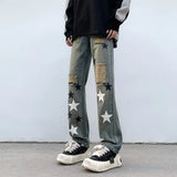 Advbridge High Street Hip Hop Pants for Men Washed American Retro Star Patchwork Ripped Jeans Spring and Autumn Male Casual Streetwear New