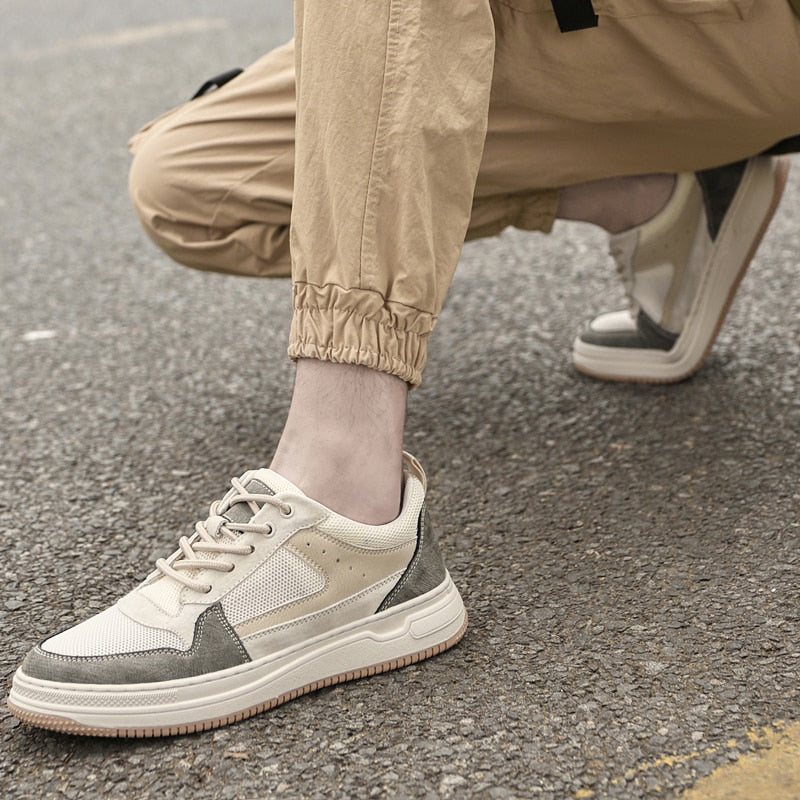 Advbridge Genuine Leather Mens Shoes Outdoor Men Sneakers Breathable Casual Shoes Lace Up Footwear Leisure Walk Flats Comfort Skate Shoes