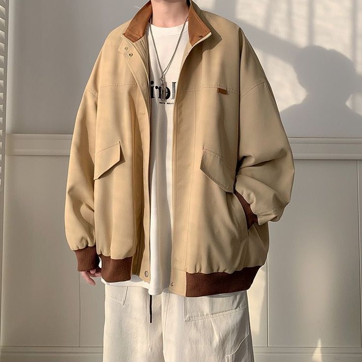 Advbridge Autumn Winter Solid Versatile Casual Men Loose Sporty Cool Boys Soft Jacket Outdoor Functional Couple Workwear Solid Patchwork