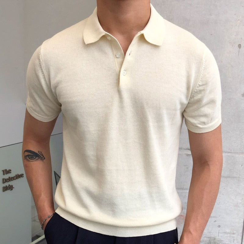 Advbridge Summer Simple Solid Color Casual Slim Lapel Polo Knit  Breathable Polo Camisa Hombre British  Men's Shirt Mannen Polo
