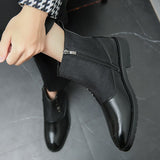 Advbridge New Black Splicing Chelsea Boots for Men Black Business Handmade Men's Short Boots Round Toe Slip-On Ankle Boots Buckle Shoes